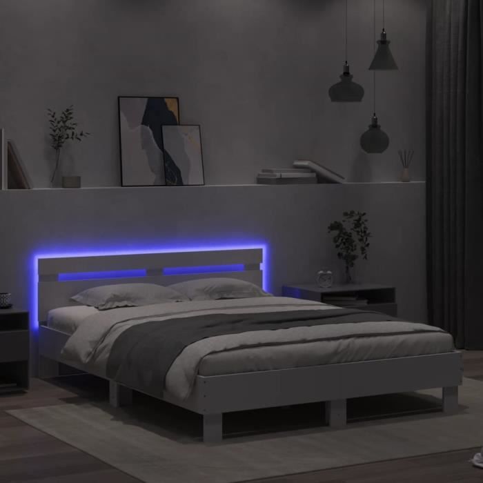 Cadre de lit - MOTHINESSTO - 140x200 cm - Bois dingénierie - LED RVB - Contemporain