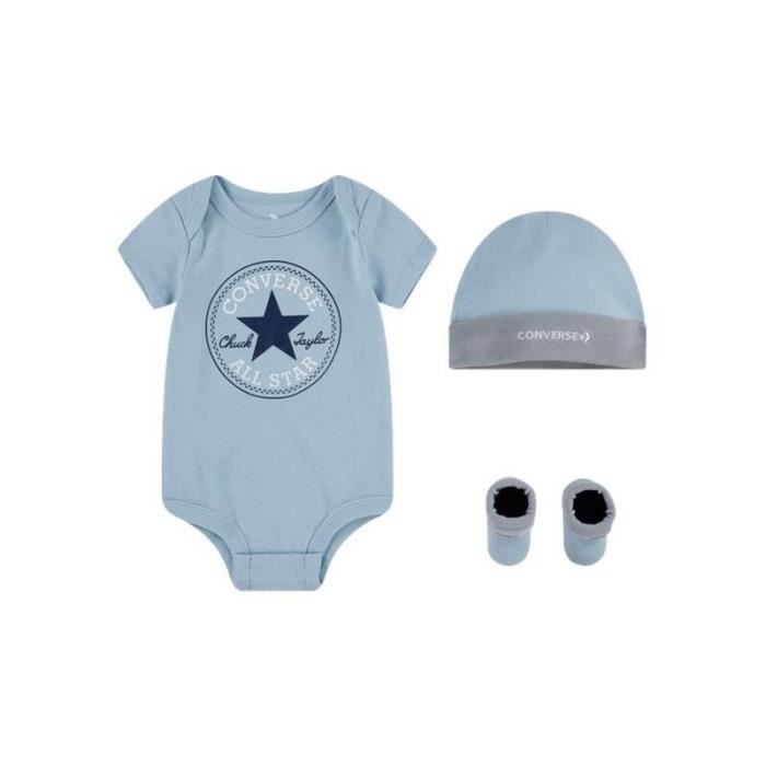 ensemble bonnet + body + chaussons bébé garçon converse classic ctp - pacific blue coast - 6/12 mois