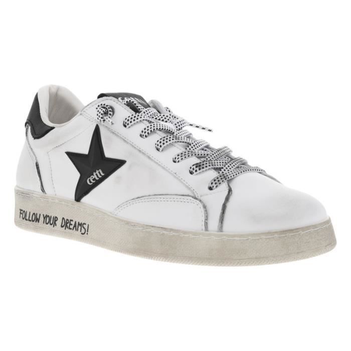 Baskets - CETTI - Blanc - Cuir - Lacets - Aspect usé