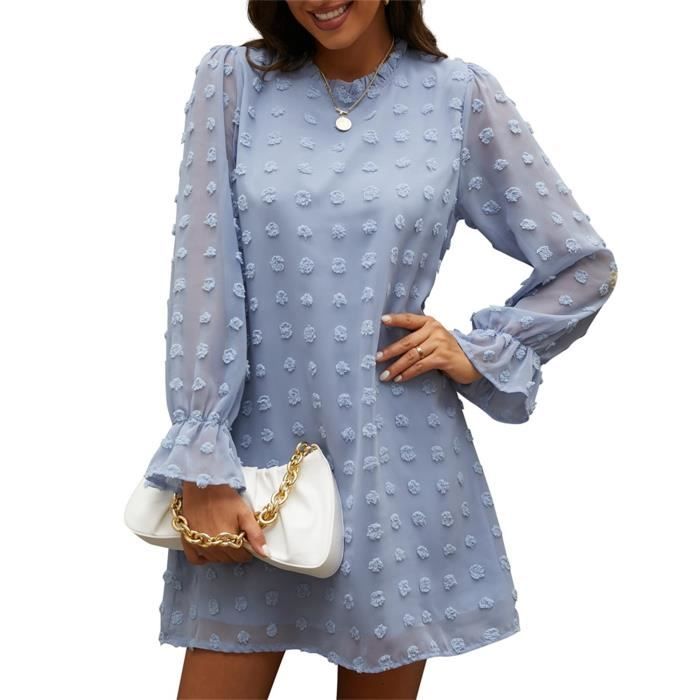 Dos nu en mousseline de soie Mini robes femmes printemps été tenue  décontractée femme manches bouffantes Sexy fête Vestidos-M