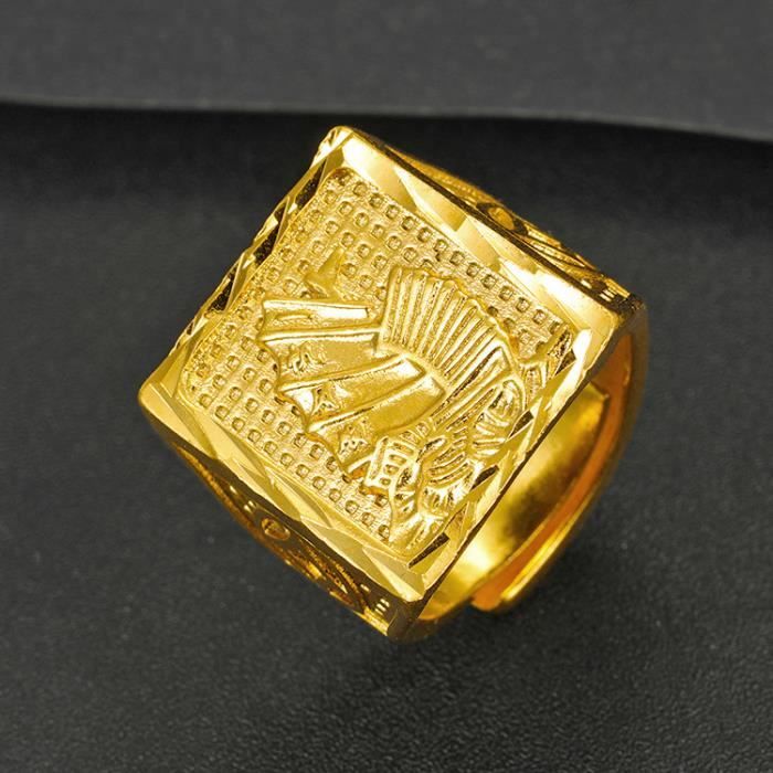 Bague plaquée or jaune 24 carats pour homme gros Design de voilier Taille réglable