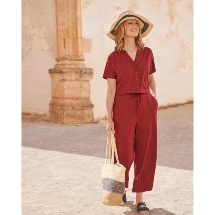 Combinaison été Femme élégante - Jambes Larges - Manches Courtes - Tissu Respirant - Streetwear Décontracté - 2