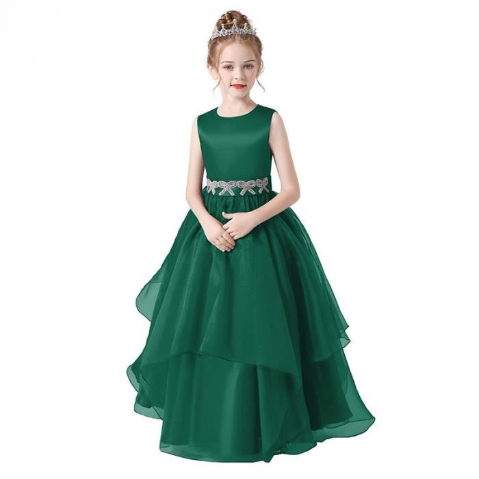 Robe à Paillettes Fille – Trapèze, Manches Courtes, Nœud Dos (Taille 6-14 Ans)