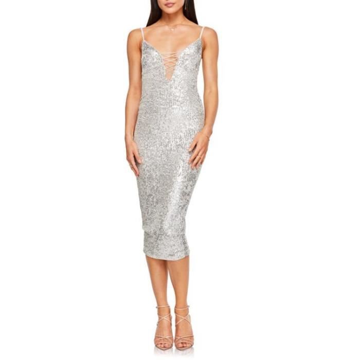 Robe Longue Femme Printemps Été Manches Courtes Col V Sequin - Slim Fit Ourlet Plissé Maxi Robe Cocktail Chic Élégante