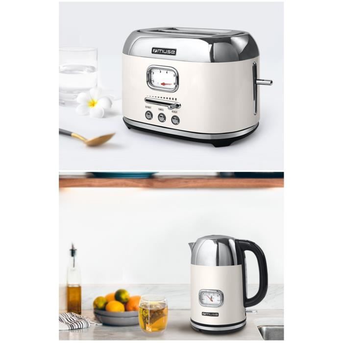 PACK BOUILLOIRE RETRO VINTAGE SANS FIL INOX + GRILLE PAIN 2 FENTES INOX - vue 2