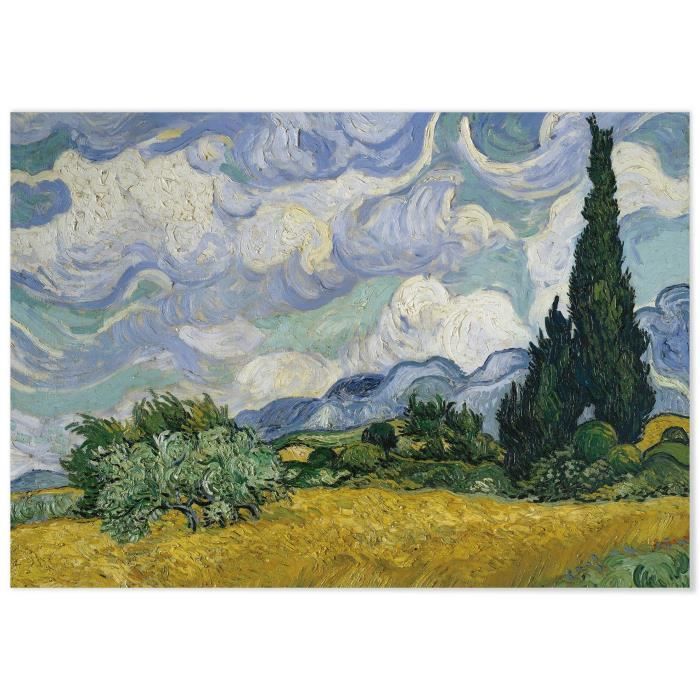 Tableau Panorama Van Gogh Champ de Blé avec Cyprès 70x50 cm - Imprimée sur Toile - Tableau
