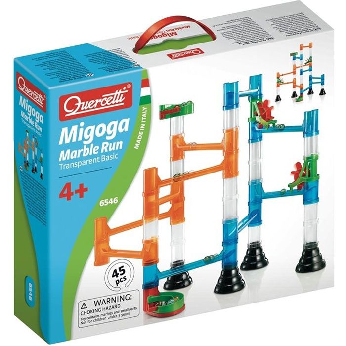 jeu de construction de circuit de billes - quercetti - migoga marble run transparent - mixte - a partir de 5 ans