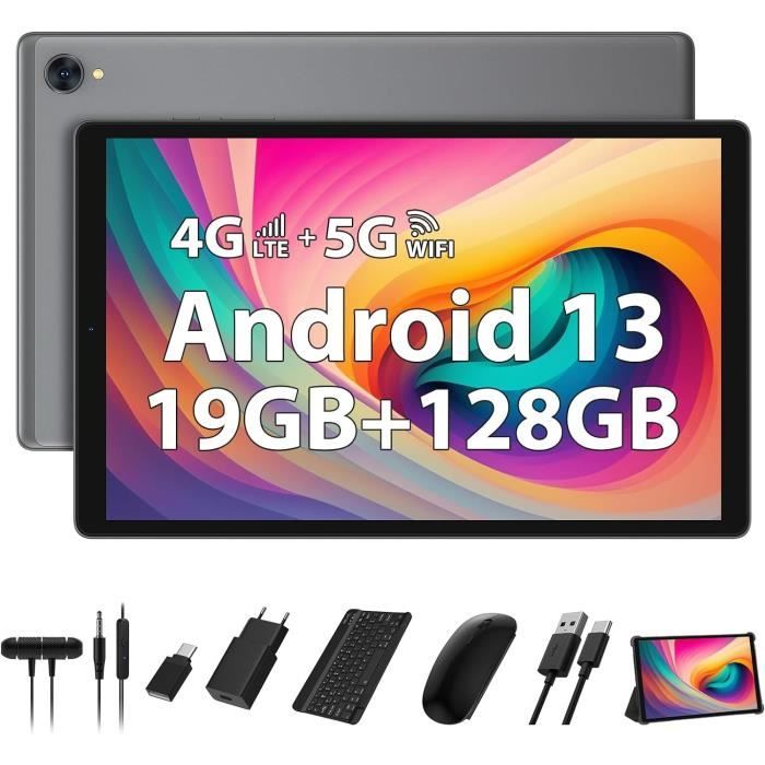 Tablette Android 13 - 10.1" - 19Go RAM + 128Go - Processeur Octa-Core - 8000mAh - Avec Clavier Et Souris - Or