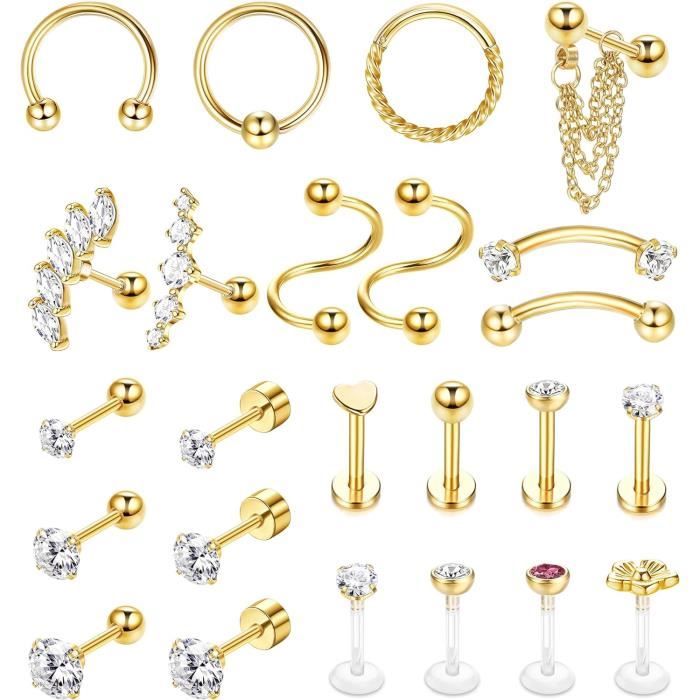 Conch Piercing Set 2-teilig - 16G Gold & Silber Clicker 8/10mm