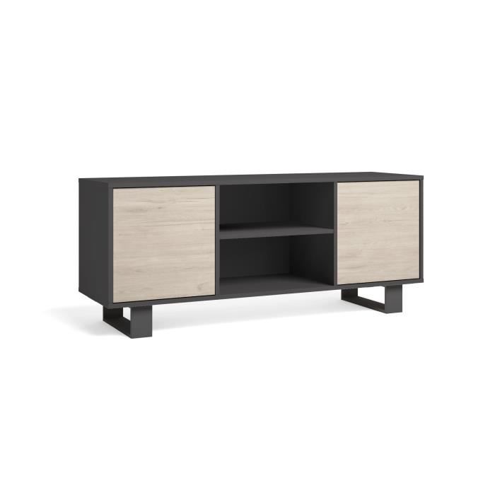 Meuble TV 140 salon WIND couleur Gris Anthracite-Chêne 137x40x57cm RF1006 Meuble TV 140 salon WIND couleur Gris Anthracite-Chêne 137x40x57cm RF1006