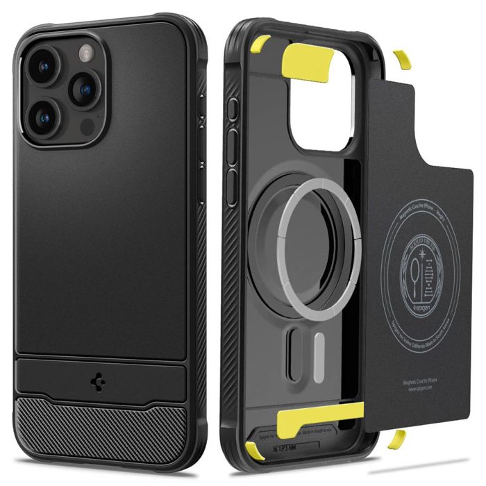 Coque pour iPhone 15 Pro Max - Spigen - Rugged Armor - Noir - MagSafe - Protection Militaire