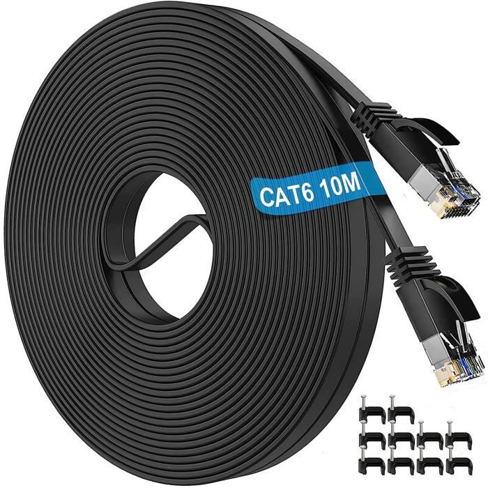 Câble RJ45 10m Cat 6, Câble Ethernet 10m Haut Débit Fibre Câble