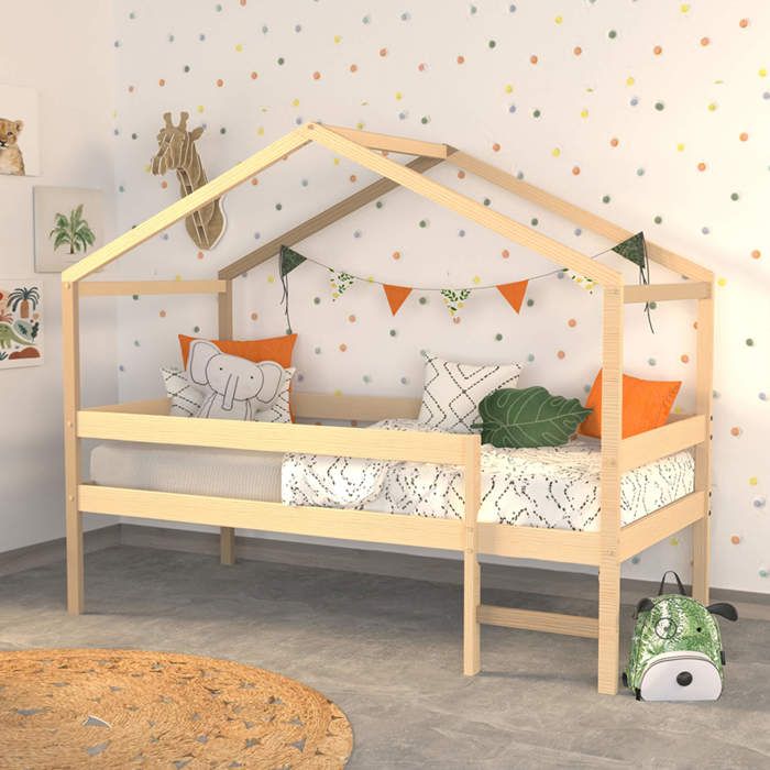 Lit cabane enfant bois naturel laqué 90x190 - LT14052 - Naturel - Terre de Nuit Lit cabane enfant bois naturel laqué 90x190 - LT14052 - Naturel - Terre de Nuit