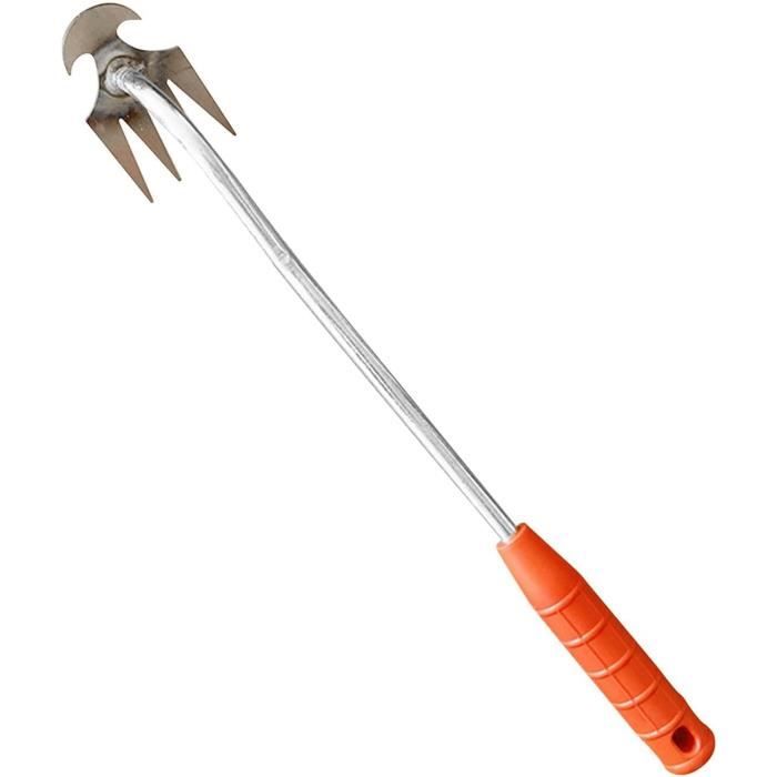 Qaailabf Désherbeur de Jardin à 8 Dents Outil de Désherbage à Main en Acier au Manganèse Forgé de 42cm avec Manche Allongé - Désherbeur Robuste pour Jardin Cour Ferme - Chardon-Marie Racines