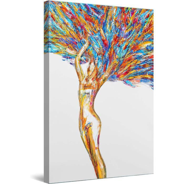 Tableau Toile Startonight Femme Rouge - 80x120 Cm - Double Vue (Lumineux La Nuit) - Déco Murale Moderne