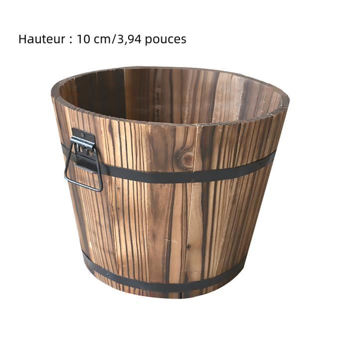 Pots de fleurs en bois - UNBRANDED - 2x Planteurs De Baril De Seau - Marron - Capacité 2 l - Hauteur 10 cm