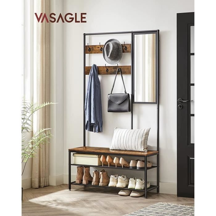 meuble d'entrée avec crochets, miroir, banc et étagère à chaussures - vasagle - hsr415b01