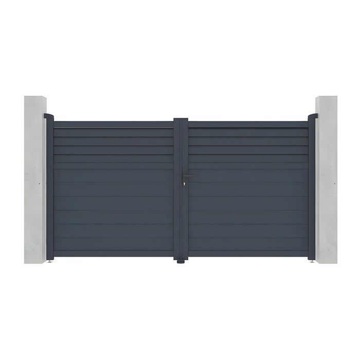 Portail battant aluminium persienné L305 x H166 cm anthracite - VIAZO