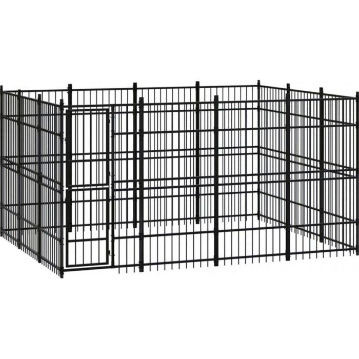 vidaXL Chenil d'extérieur pour chiens Acier 11,06 m², Noir, acier enduit de poudre, 384 x 288 x 200 cm (L x l x H)