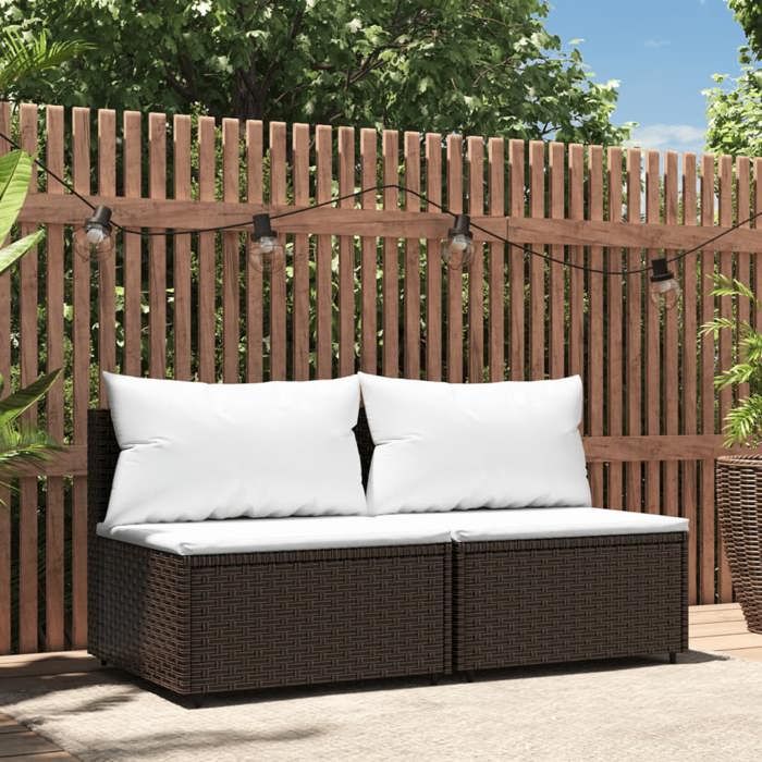 vidaXL Canapés Centraux de Jardin avec Coussins Rotin - vue 2