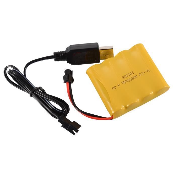 Lot De 2 Batteries Rechargeables 6V 800mAh Pour Voiture RC – Prise SM-2P, Câble USB Inclus, Compatible Camion Cascadeur Et Pelle Jouet