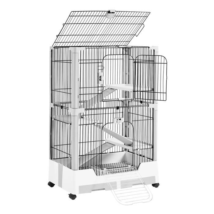 Meilleurs prix pour Yaheetech Cage Lapin intérieur Roulante à 2 Niveaux Cage a Lapin Cage pour Petits Animaux avec Plateforme Rampe 75,5x50,5x113,5 cm
