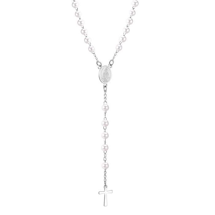 Acheter Collier chapelet en perles d'onyx naturel pour hommes, pendentif croix en hématite, accessoires de bijoux Acheter Collier chapelet en perles d'onyx naturel pour hommes, pendentif croix en hématite, accessoires de bijoux