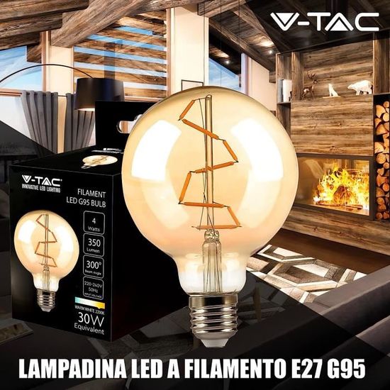Ampoule Filament LED déco verre opaque G95, culot E27, 1055 Lumens, conso.  10W (equivalence 75W), Blanc