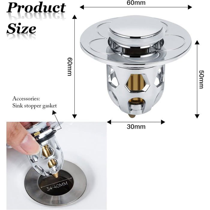Lababo Label 2 bonde lavabo pop-up universelle filtre anti-blocage, diamètre 34-40mm ...
