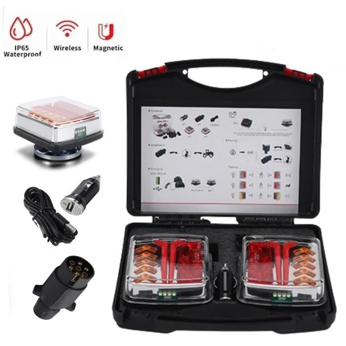 Yinaolan Kit de feux de remorque magnétiques LED 12 V, 2 pièces étanches, feux de freinage arrière, clignotants, avec câble de 7,5 m et prise 7 broches pour caravane, tracteur, camion, camionnette Yinaolan Kit de feux de remorque magnétiques LED 12 V, 2 pièces étanches, feux de freinage arrière, clignotants, avec câble de 7,5 m et prise 7 broches pour caravane, tracteur, camion, camionnette