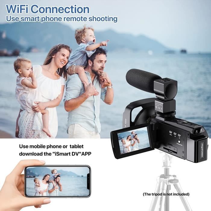 Caméra Vidéo 4K Caméscope 48MP UHD WiFi IR Vision Nocturne pour
