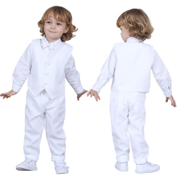 Costume Baptême Bébé Garçons 3 pièces Vêtement Enfant Ceremonie Ensemble  Mariage Fete Tenue Manches Longues Blanc