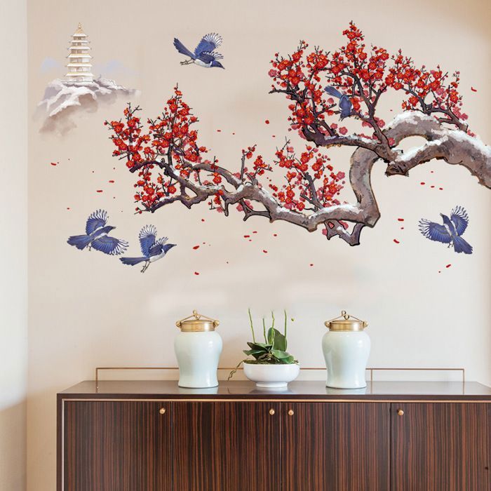 Decalmile Stickers Muraux Grand Arbre Fleur De Cerisier - Autocollant Mural Multicolore