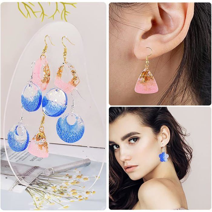 Kit De 3 Moules En Silicone Pour Bijoux Résine DIY - 29 Motifs Avec Crochets Dorés Et Argentés Inclus - 6