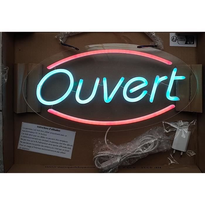 Enseigne Lumineuse LED Suspendue "OUVERT" - 25x38 Cm, 230V, Pour Commerce