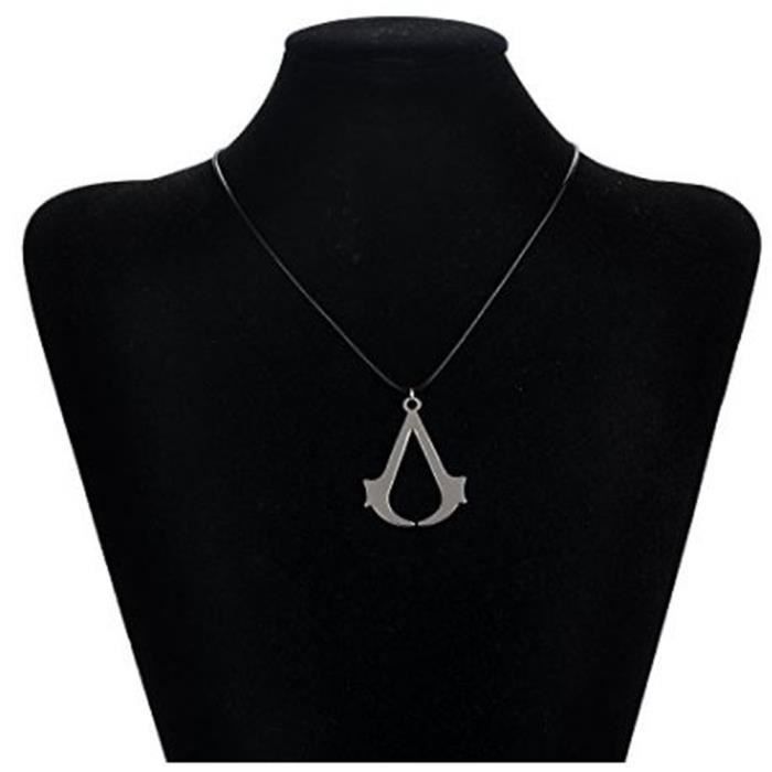 Collier Assassin's Creed Pour Homme - Pendentif Symbole Des Assassins En Argent & Cuir | Cadeau Gamer