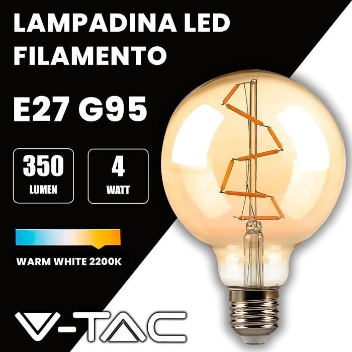 Ampoule Filament LED déco verre opaque G95, culot E27, 1055 Lumens, conso.  10W (equivalence 75W), Blanc