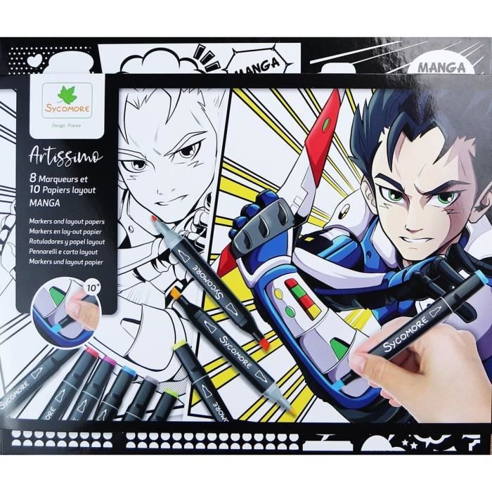 Coffret créatif manga garçon - Sycomore - 10 papiers layout imprimés avec 8  marqueurs - Cdiscount Jeux - Jouets