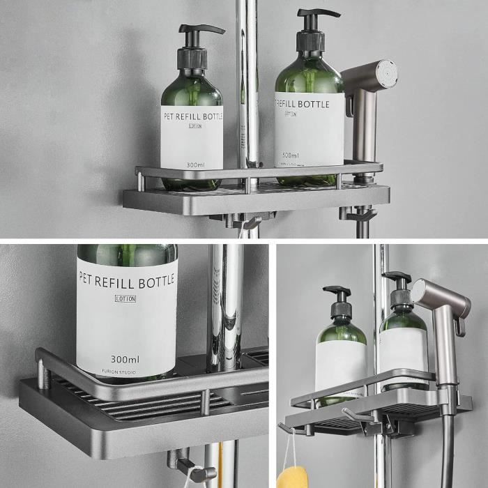 Étagère Douche Sans Percage 2-en-1 - Porte Savon + Porte Serviette - Gris
