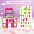 Cuisine pour enfant - dinette - jeu d'imitation complet 51 accessoires variés - fonctions sonores et lumineuses - PP ABS rose-3