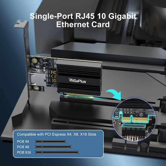 Carte réseau interne Kalea-Informatique Carte contrôleur réseau M2 RJ45 10G LAN 10 GIGABIT ETHERNET pour port M2 de type PCIe, clé M ou B+M avec CHIPSET AQUANTIA AQC113