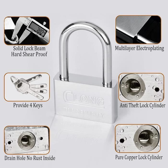 Cadenas Robuste 98 Mm Avec Câble De 1.5 M Et 2 Clés – Rolson Tools