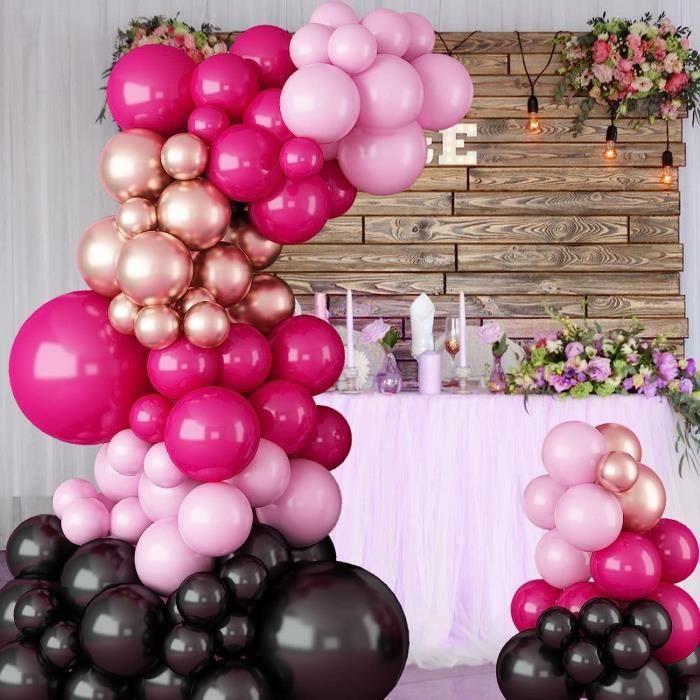Kit de guirlande de ballon rose et noir, 114 pcs rose vif pastel rose noir  blanc confettis ballons en latex souris thème ballon ballon pour filles  femmes anniversaire