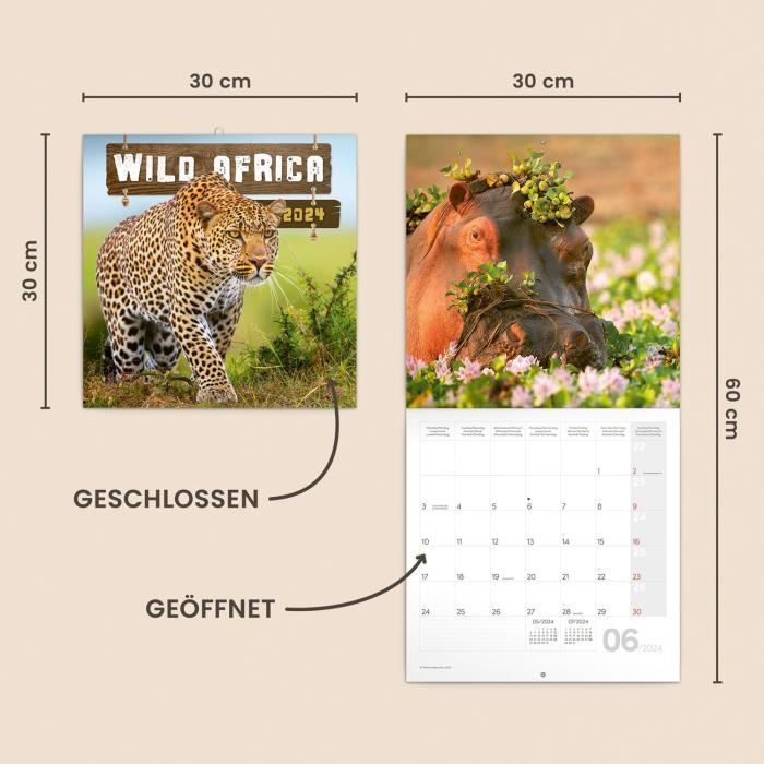 Calendrier Mural 2024 Afrique Sauvage - Avec Calendrier Mensuel - 30 X 30  Cm - 30 X 60 Cm - Ouvert[H1611] - Cdiscount Beaux-Arts et Loisirs créatifs