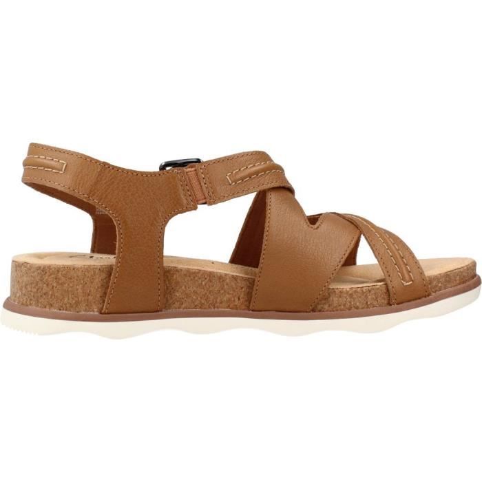 Sandale nu pieds CLARKS 119284 Marron Femme Talon compense 2cm Boucle de serrage