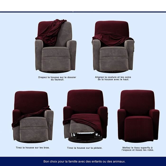 Housse Fauteuil Relax 1 Place Extensible - Protection Inclinable Électrique 4 Pièces Avec Poches