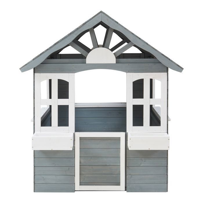 Cabane de jeu d'extérieur Vesa 138 x 120 x 102 cm bois de sapin gris blanc - Jeux - Jouets