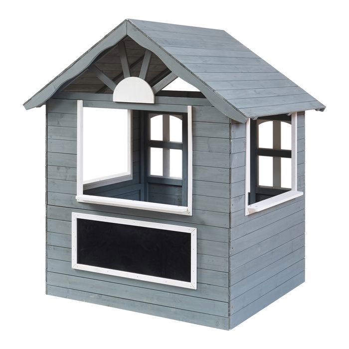 PARADISO Cabane De Jeu Maison – Gris/Bleu/Vert, Avec Fenêtres Ouvrantes Et Volets, Pour Jardin Ou Chambre
