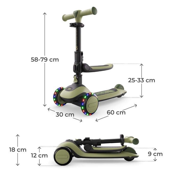 Kinderkraft RAKET Trottinette 3 Roues LED – Poids Max 50 Kg, Guidon Réglable 68-78 Cm, Roues PU, Frein Métal – Dès 2 Ans