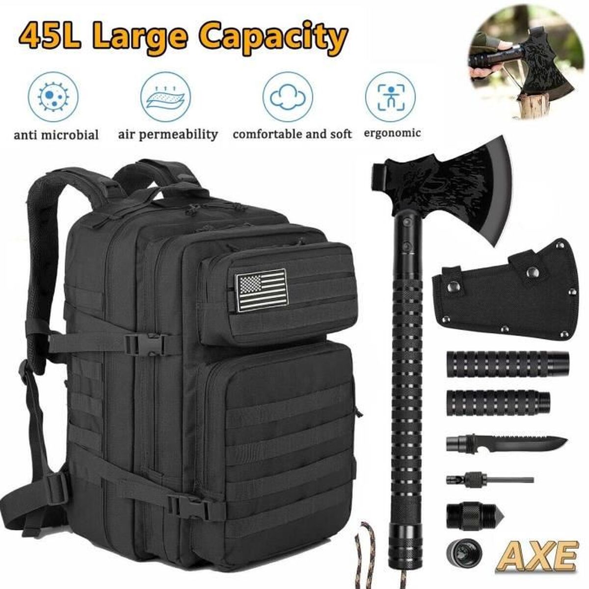 Hache de survie pliante Camping Multi-Tool Hachette Kit Tactique ...